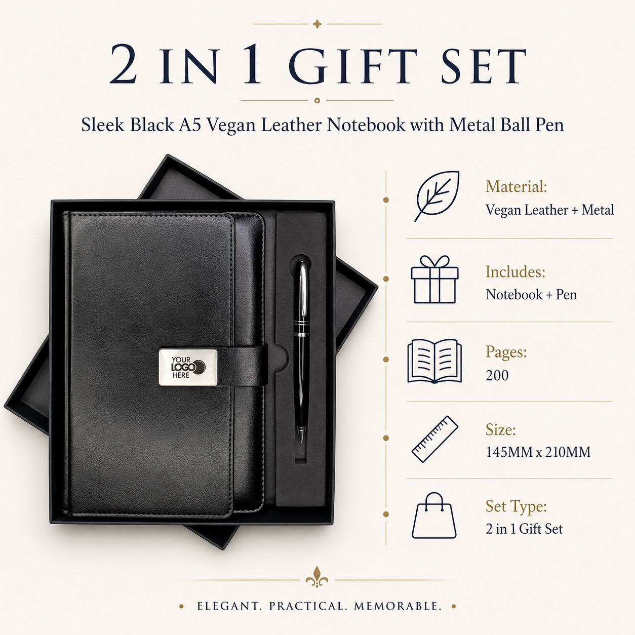 Classic A5 Vegan Leather Notebook & Metal Pen Gift Set view 4