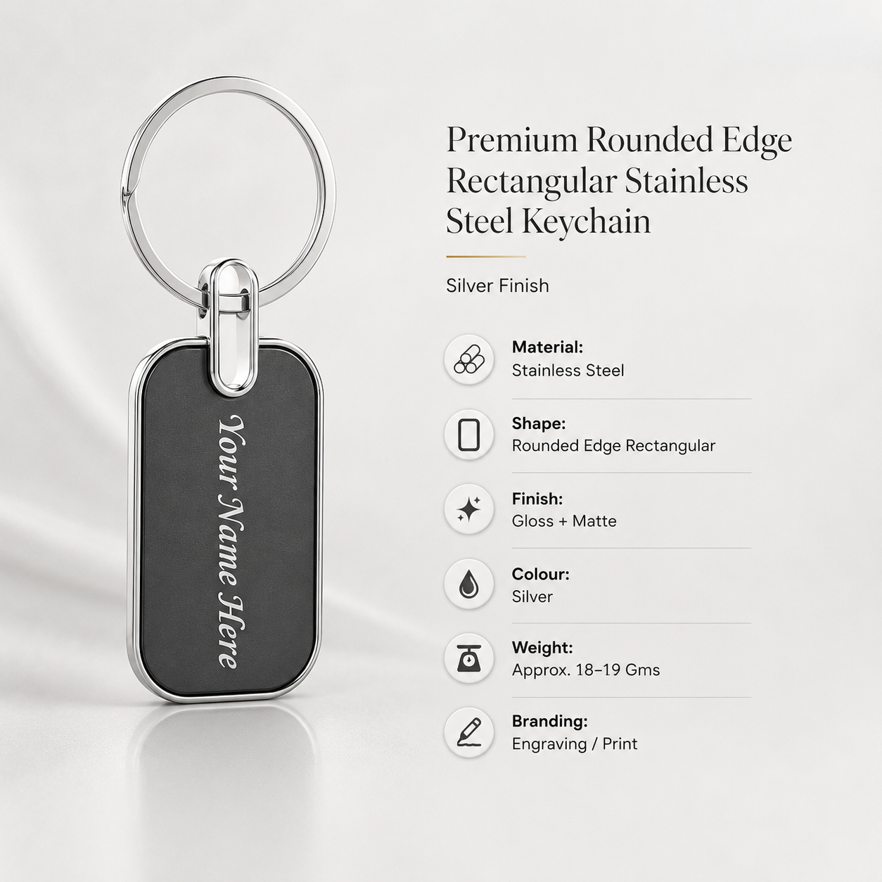 Premium Rounded Edge Rectangular Stainless Steel Keychain view 2