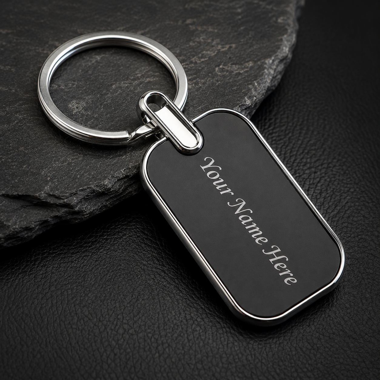 Premium Rounded Edge Rectangular Stainless Steel Keychain view 1