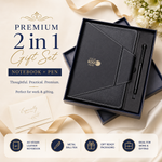 Black A5 Vegan Leather Notebook & Metal Pen Gift Set view 1