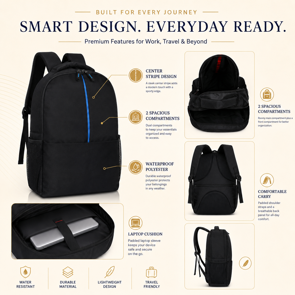 Blue Travel Laptop Backpack view 2