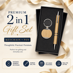 Round Bamboo Keychain & Bamboo Pen Gift Set view 1