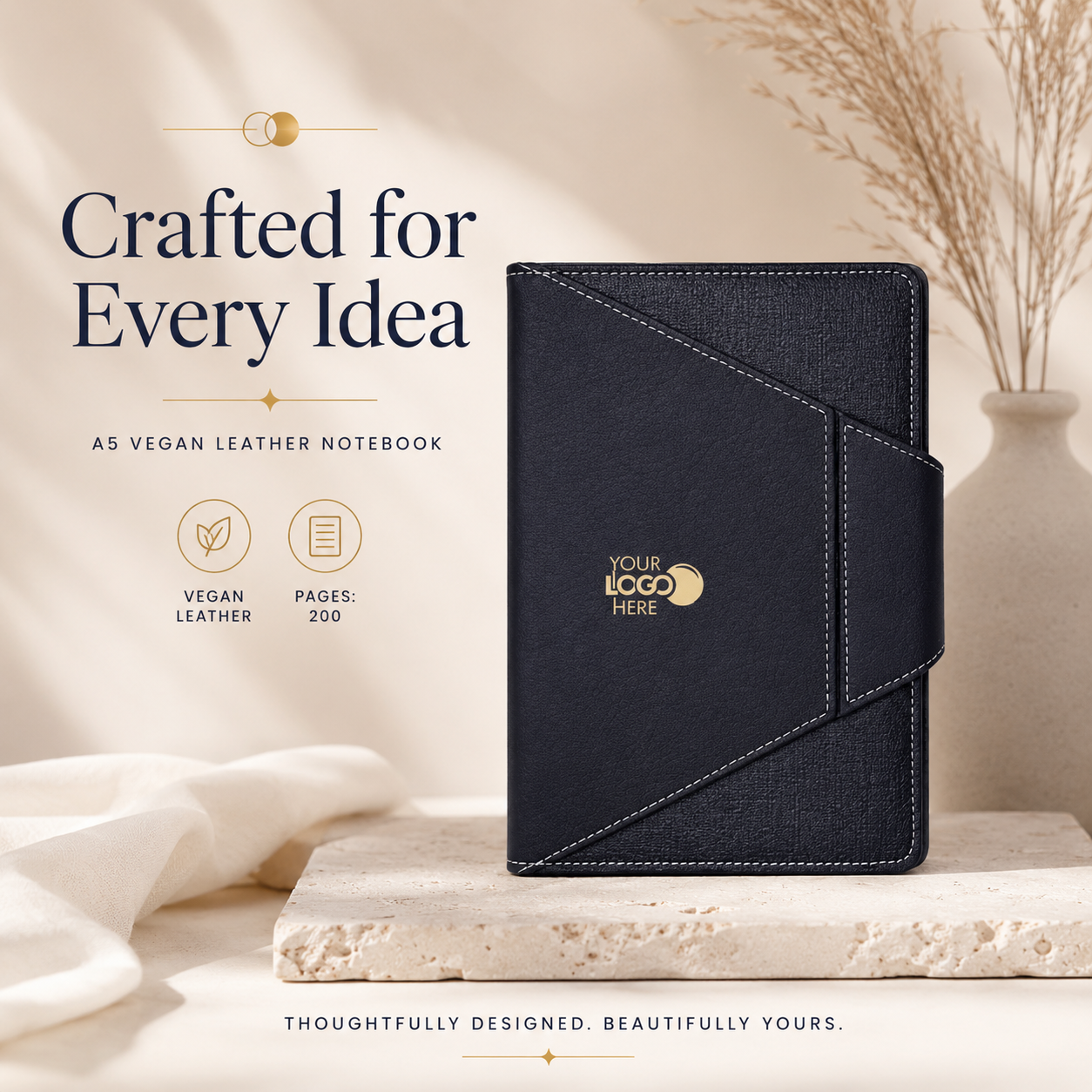 Black A5 Vegan Leather Notebook & Metal Pen Gift Set view 3