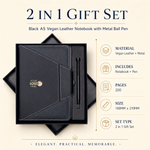 Black A5 Vegan Leather Notebook & Metal Pen Gift Set view 2