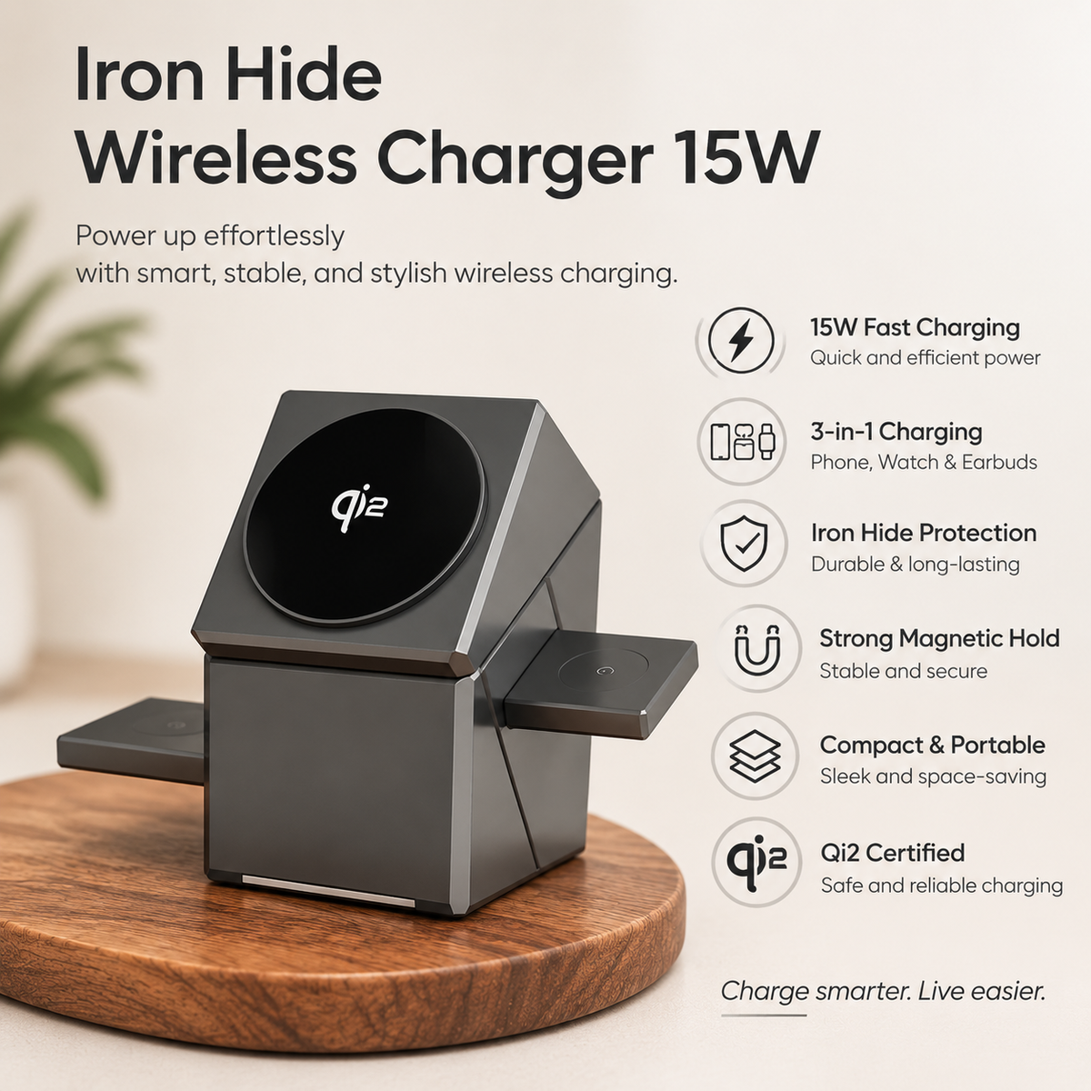 Iron Hide Wireless Charger 15W product angle