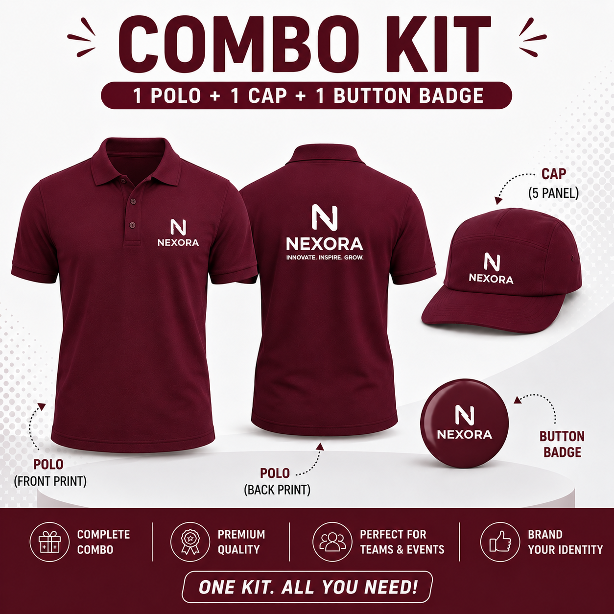 Custom Event Kit: Polo + Cap + Button Badge