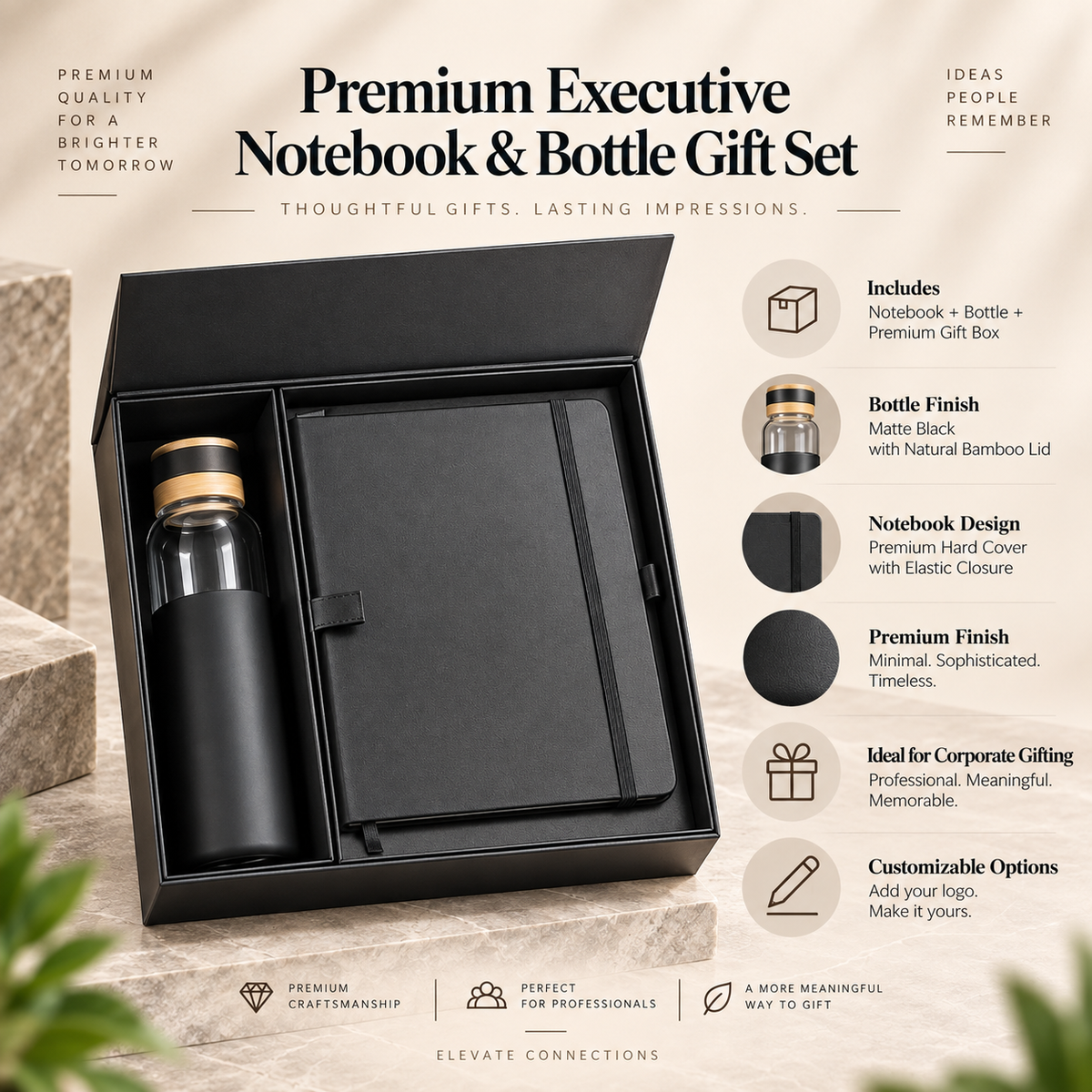 Premium Executive Notebook and Bottle Gift Set front view