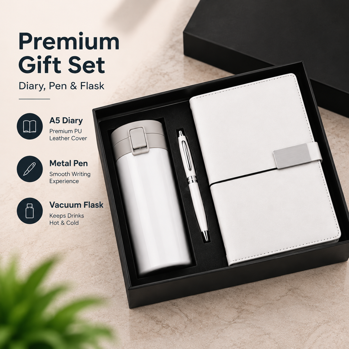 Premium Gift Set Diary Pen Flask product angle