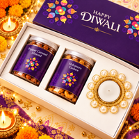 Velvet Spice Glow Hamper open showing Pepper Caramel Almond and Habanero Cashew jars with a pearl candle