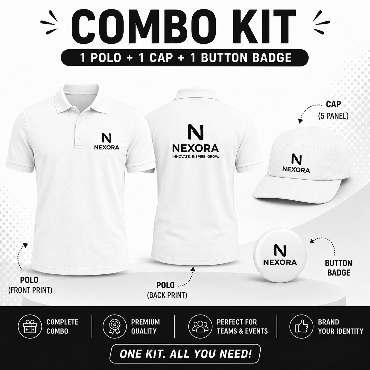 Custom Event Kit: Polo + Cap + Button Badge