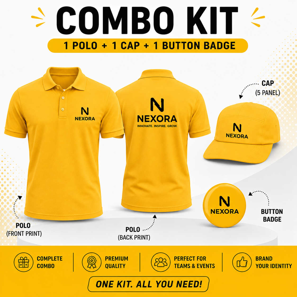 Custom Event Kit: Polo + Cap + Button Badge