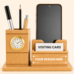 Wooden Desk Organizer with Clock & Mobile Holder